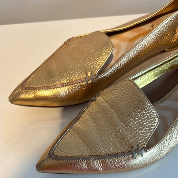 Nicholas Kirkwood Metallic Gold Leather Beya Pointed Toe Loafers Size 38 - Picture 14 of 14